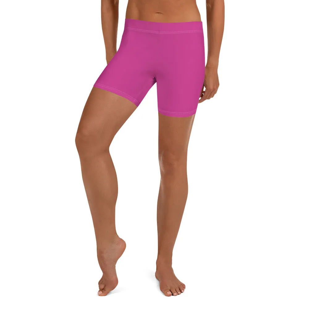 Hot Pink Women's Designer Shorts, Bright Pink Gym Short Tights For Women-Made in USA/EU
