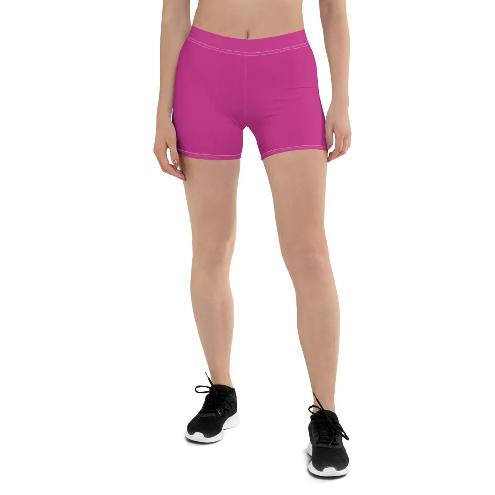 Hot Pink Women's Designer Shorts, Bright Pink Gym Short Tights For Women-Made in USA/EU