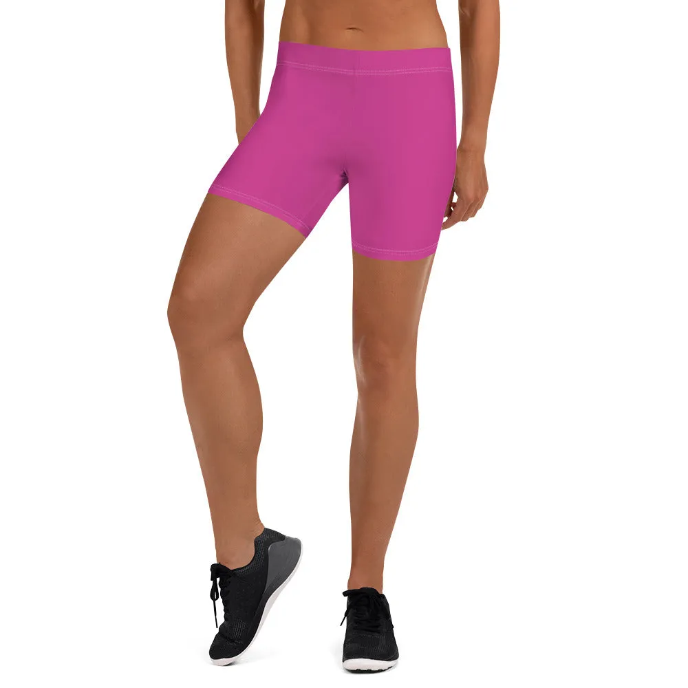 Hot Pink Women's Designer Shorts, Bright Pink Gym Short Tights For Women-Made in USA/EU