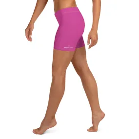 Hot Pink Women's Designer Shorts, Bright Pink Gym Short Tights For Women-Made in USA/EU