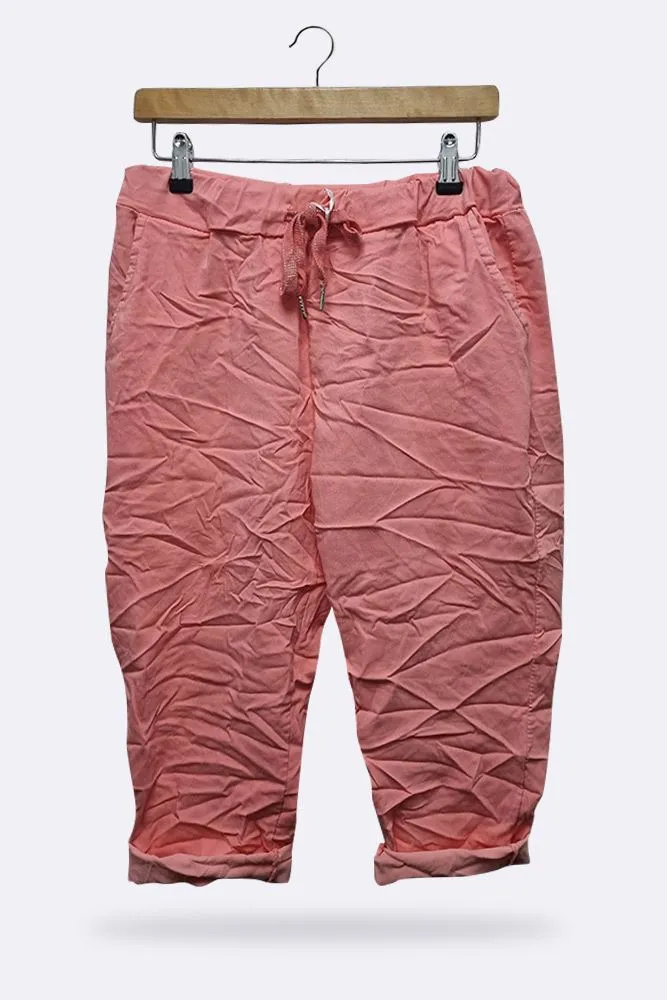 Italian Stretchy Plain 3/4 Drawstring Pocket Trousers