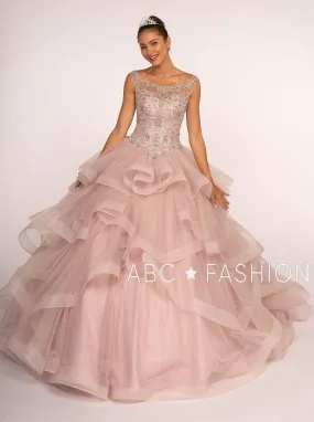 Jeweled Illusion Ball Gown with Layered Skirt by Elizabeth K GL2517