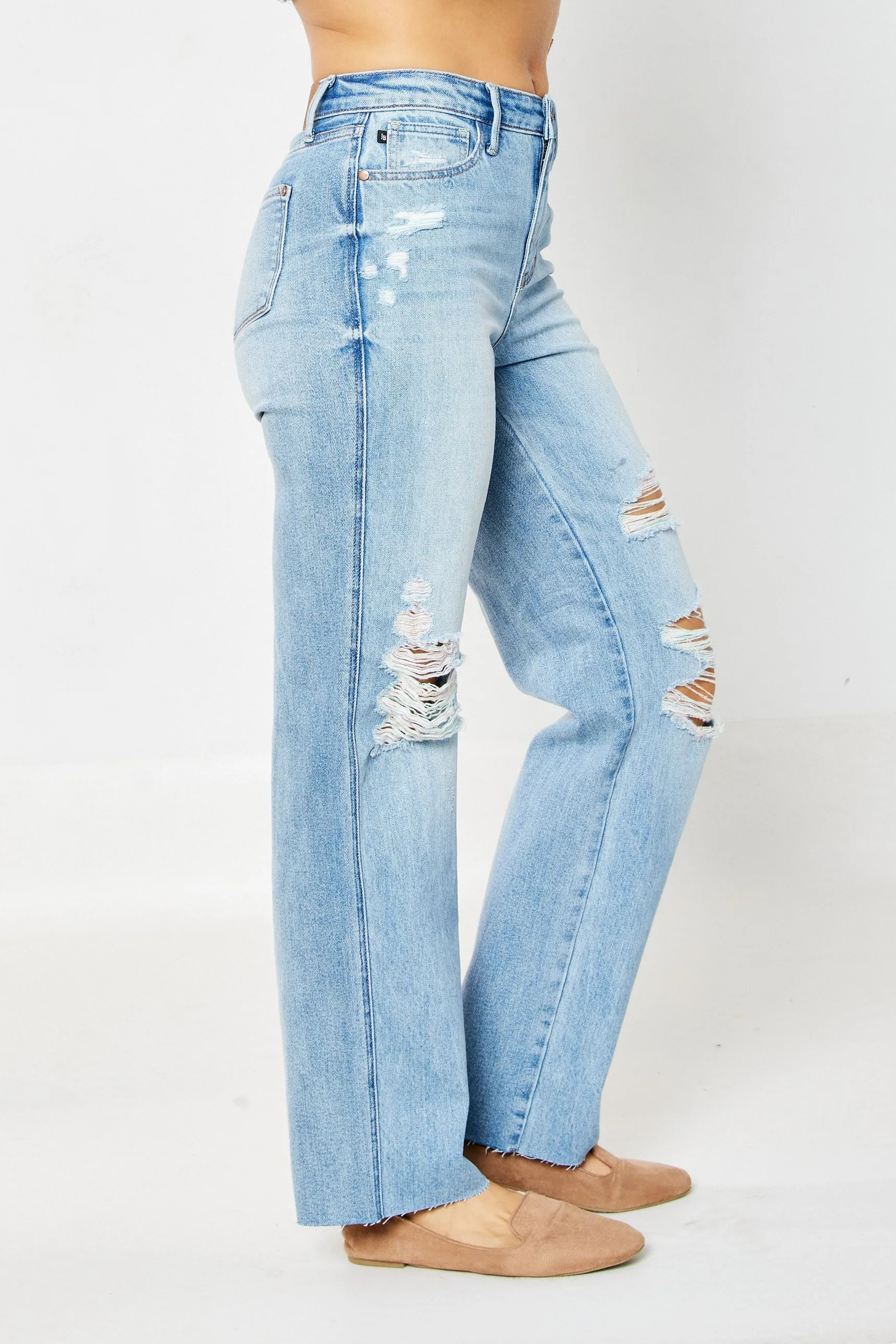 Judy Blue High Rise 90's Destroyed Straight Fit Jeans in Medium
