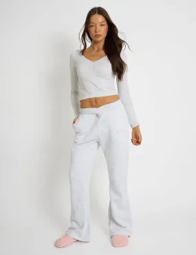 Kaiia Bow Detail Cross Over Waistband Joggers Light Grey Marl