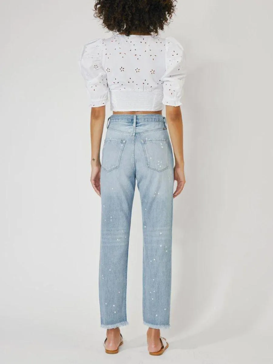 Kancan USA Splatter Matters High-Rise Straight-Cut Distressed Jeans