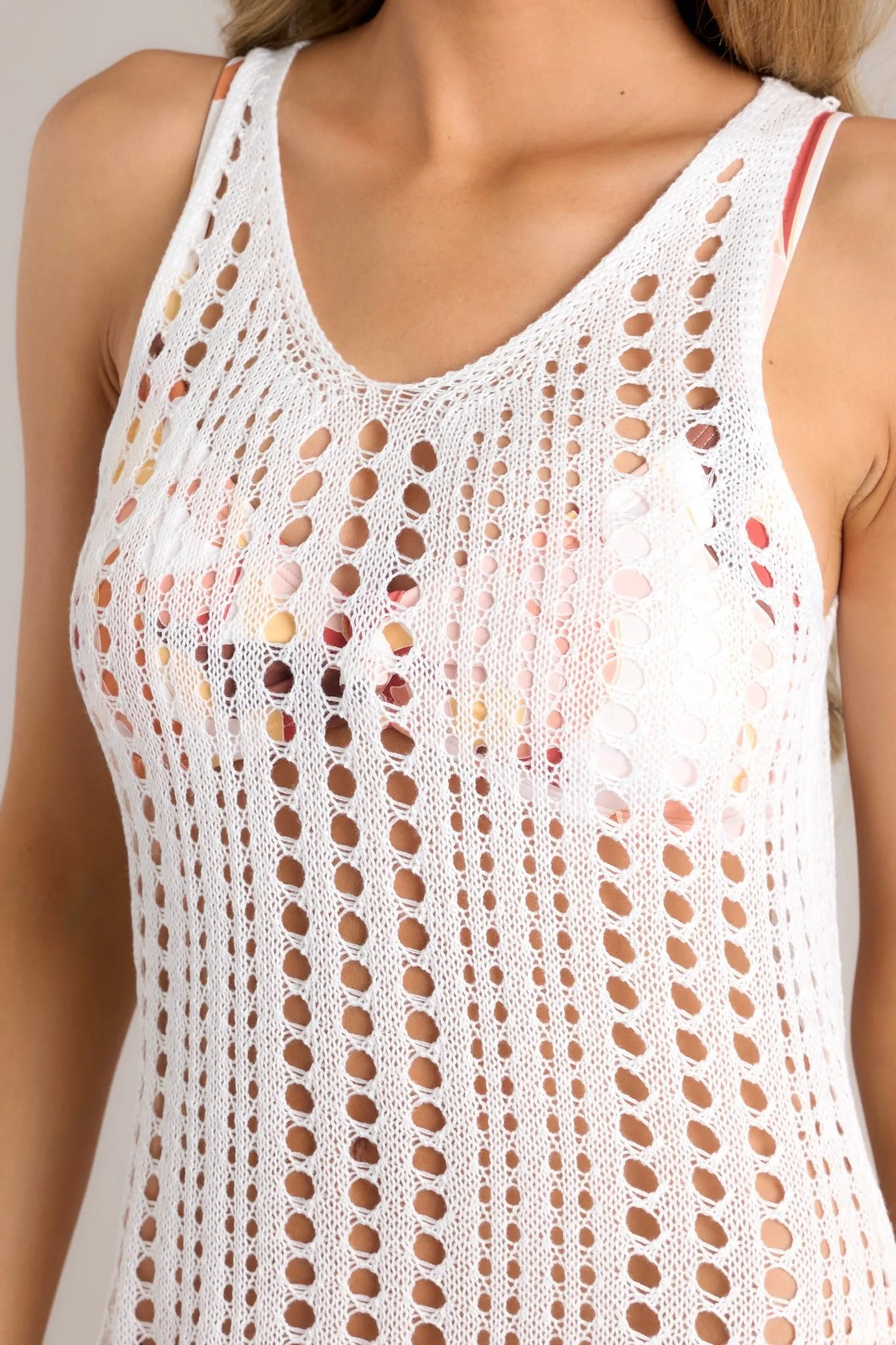 Kind Of Coastal White Open Knit Mini Cover Up Dress