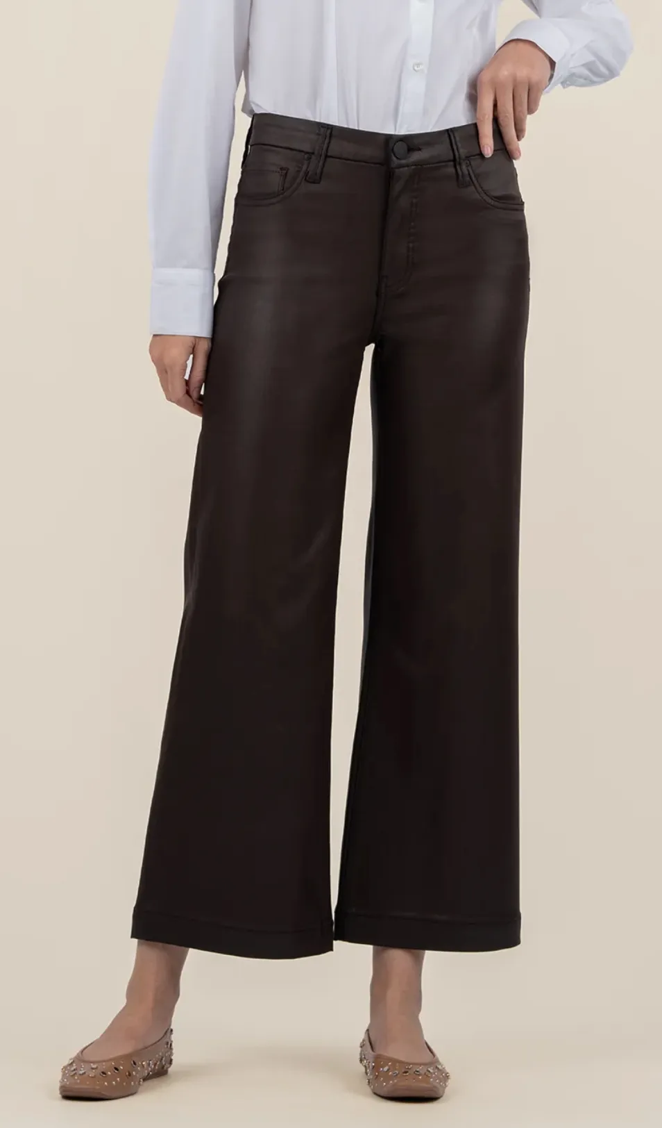 Kut Meg Coated High Rise Wide Leg Chocolate