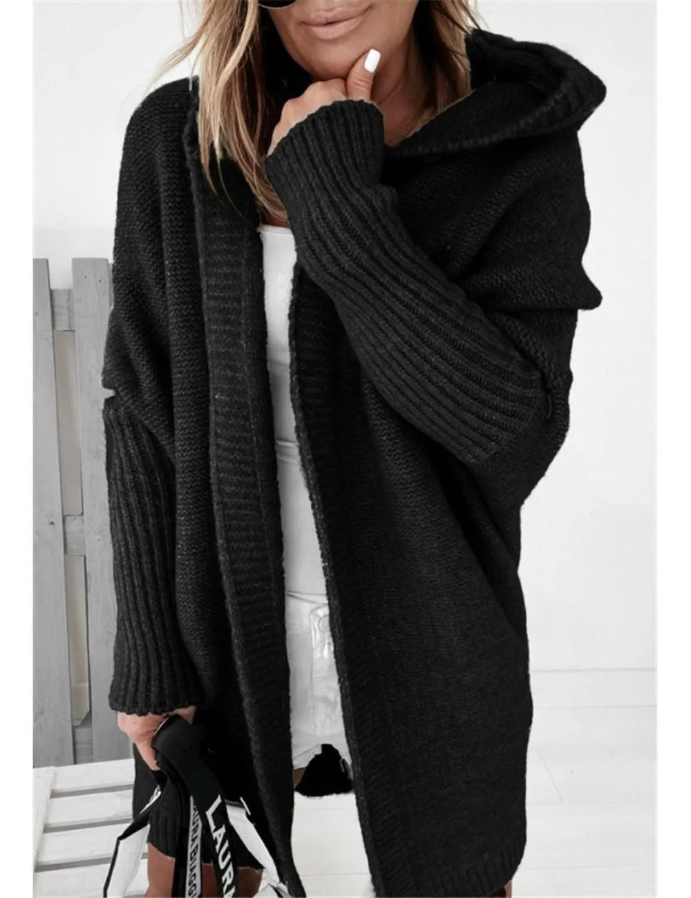 Ladies Solid Color Open Front Cardigan SKT5010