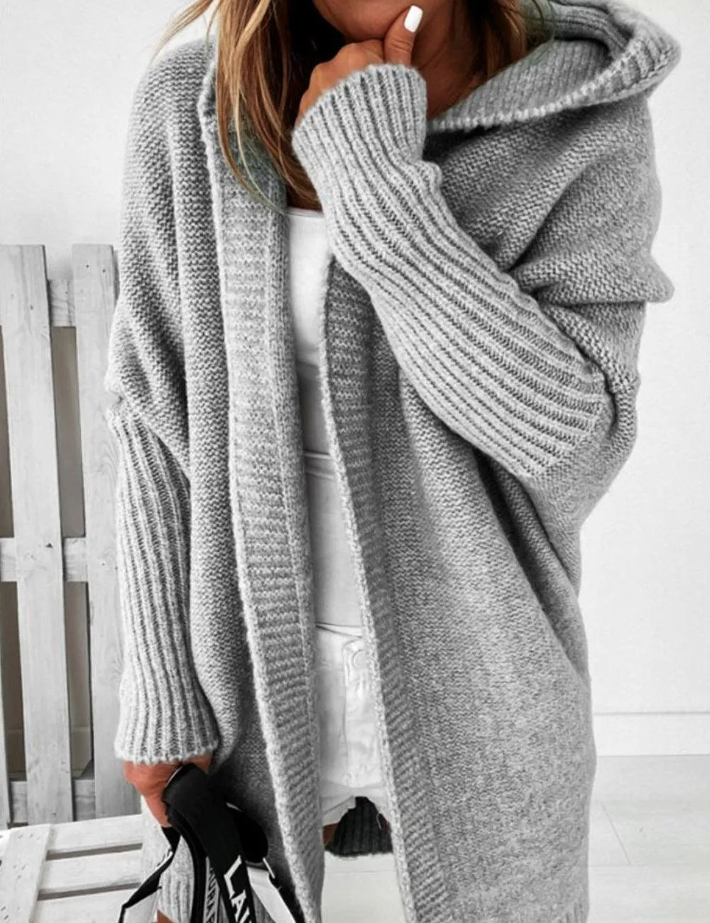 Ladies Solid Color Open Front Cardigan SKT5010