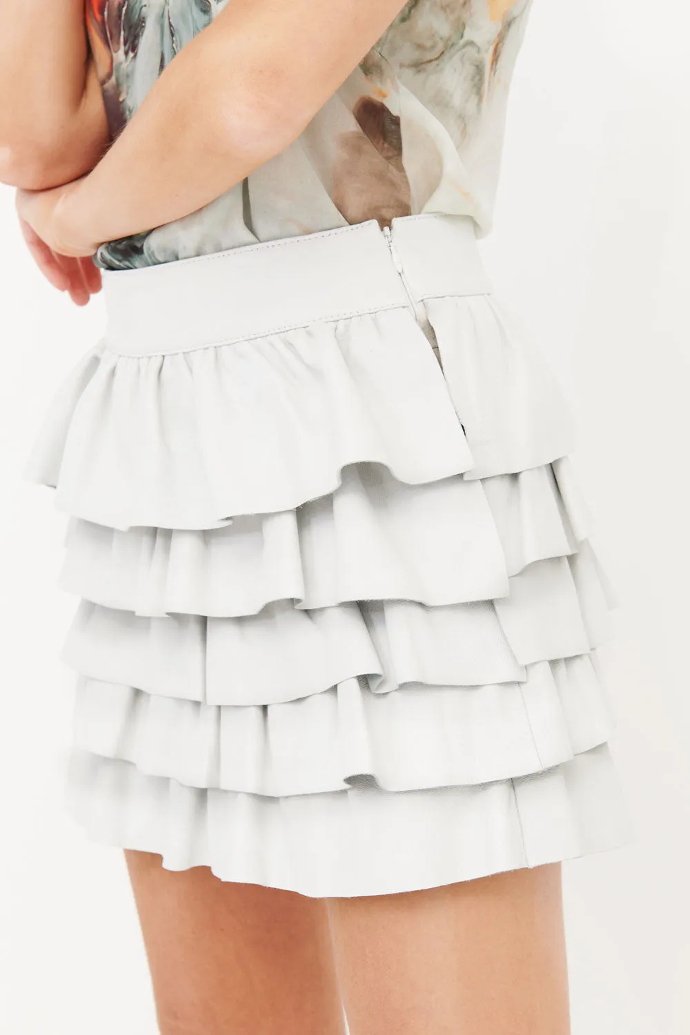 Leather Frill Skirt White
