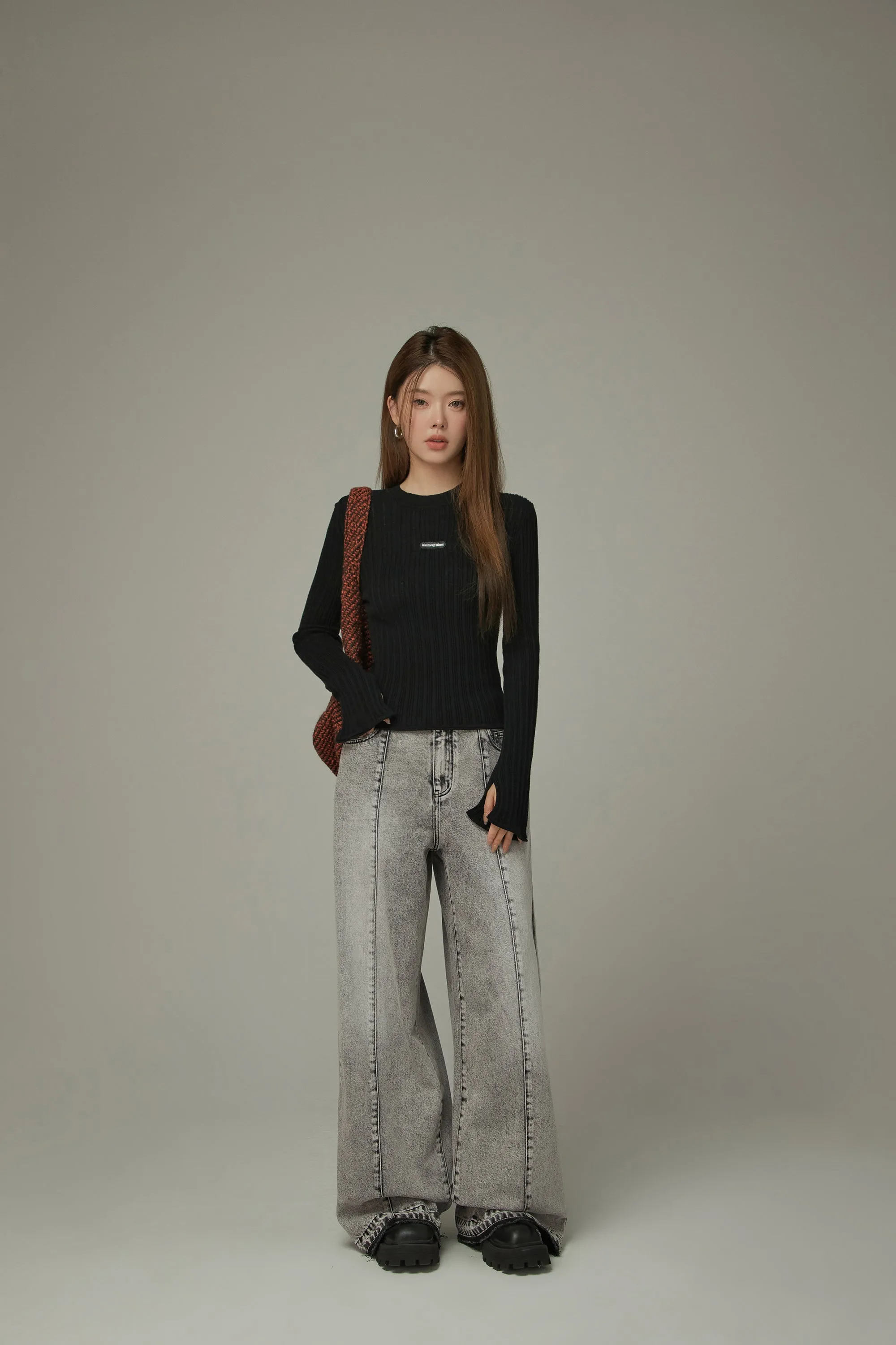 Lined Washed Wide Denim Jeans