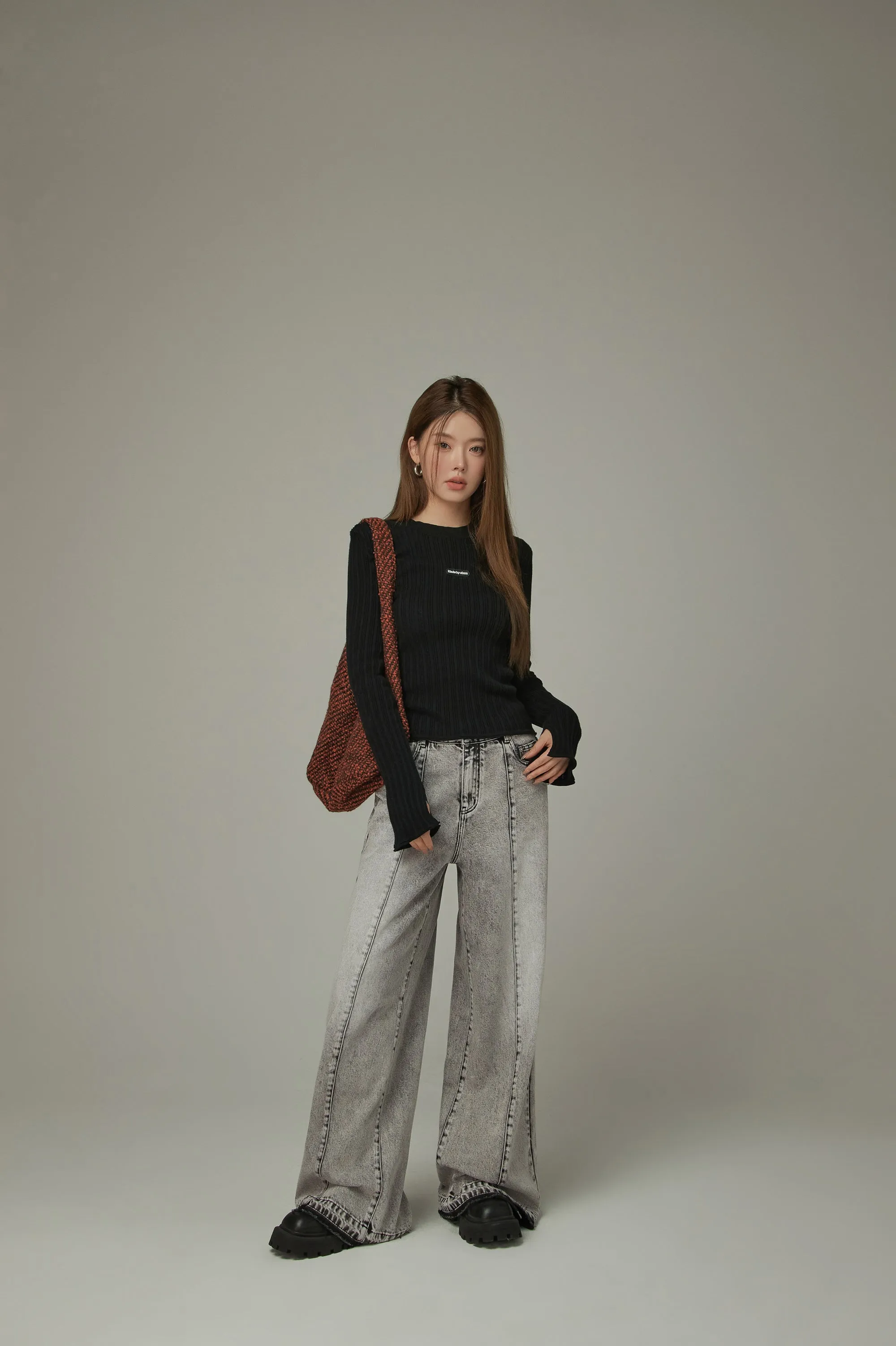 Lined Washed Wide Denim Jeans