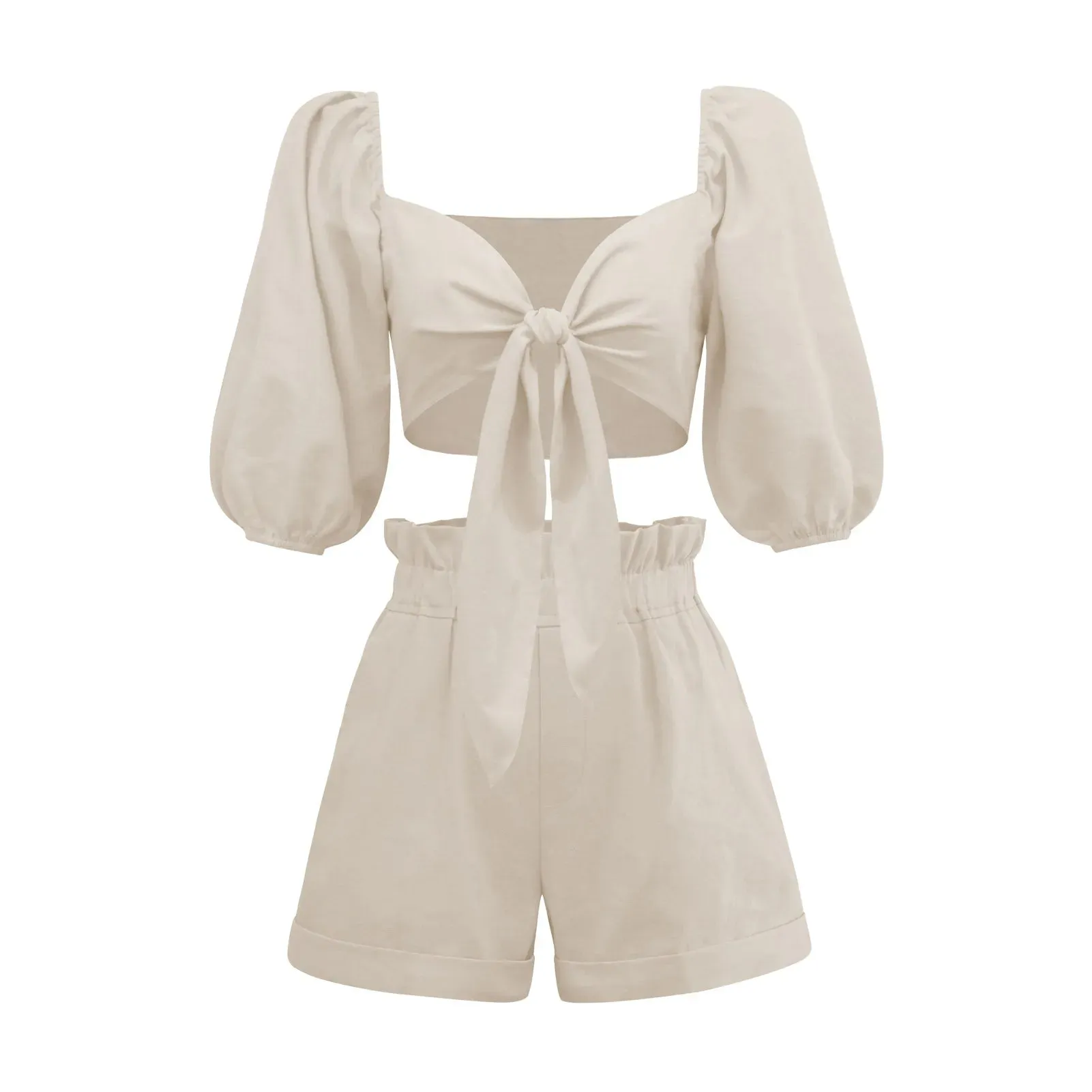 Linen Crop Top with Shorts Set