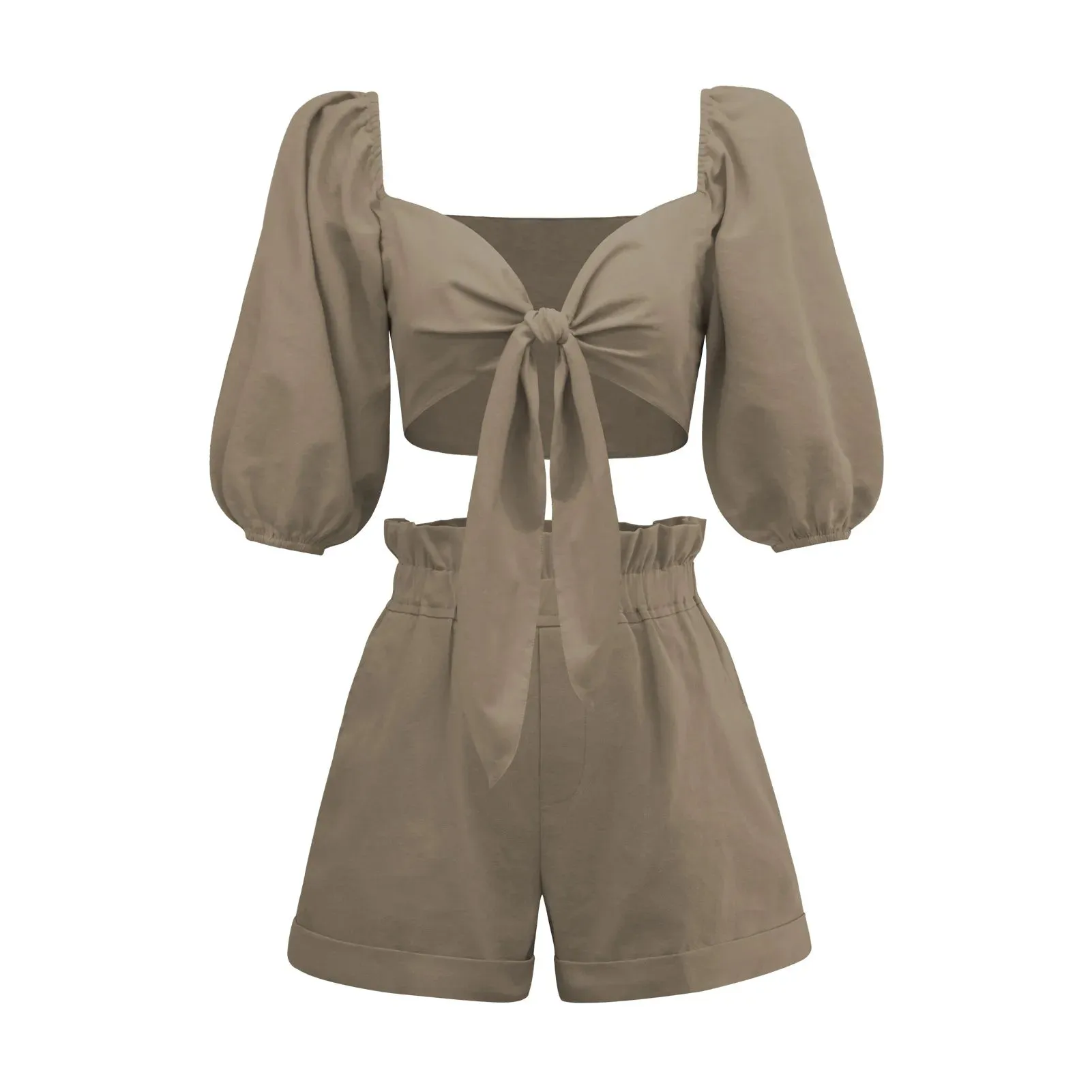 Linen Crop Top with Shorts Set