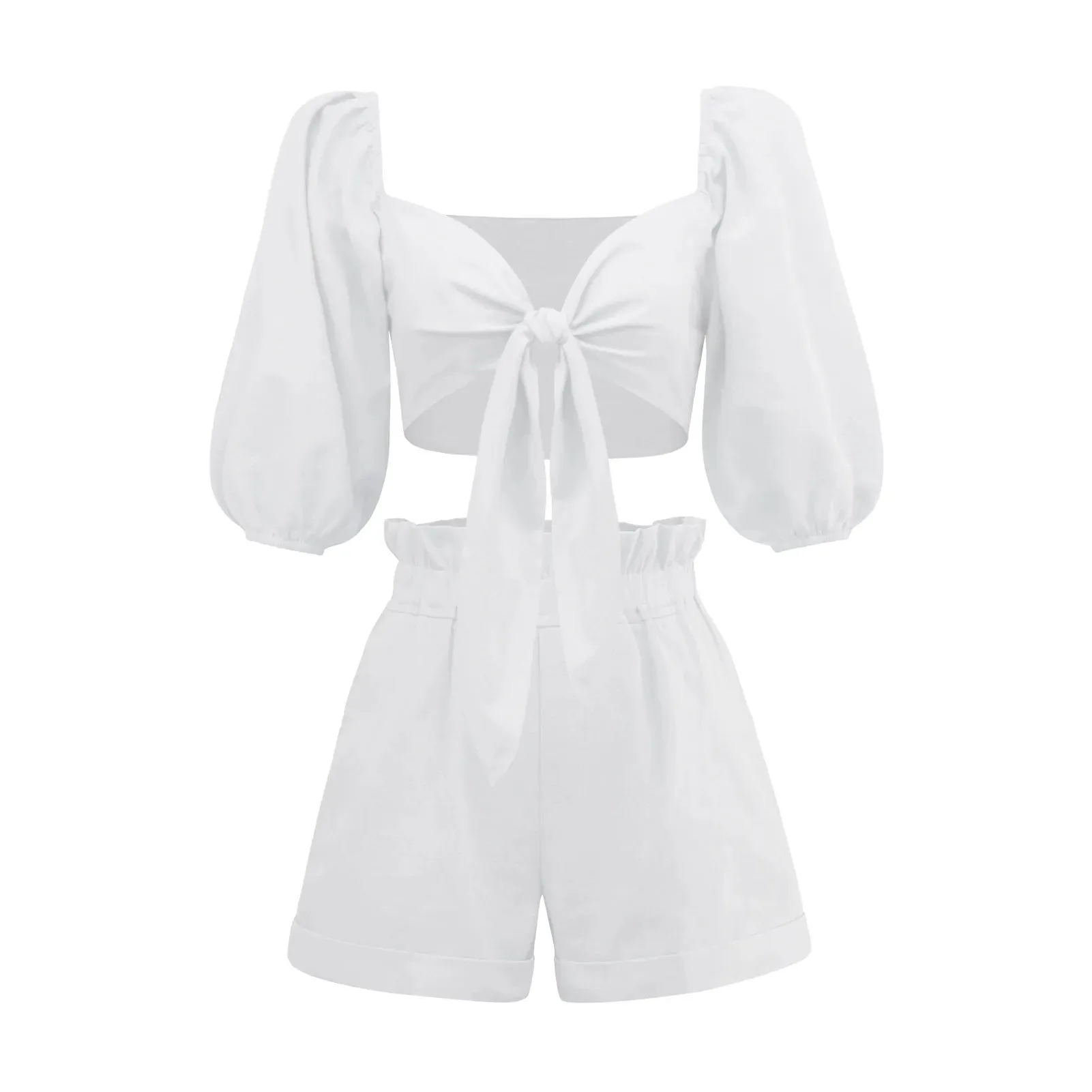 Linen Crop Top with Shorts Set