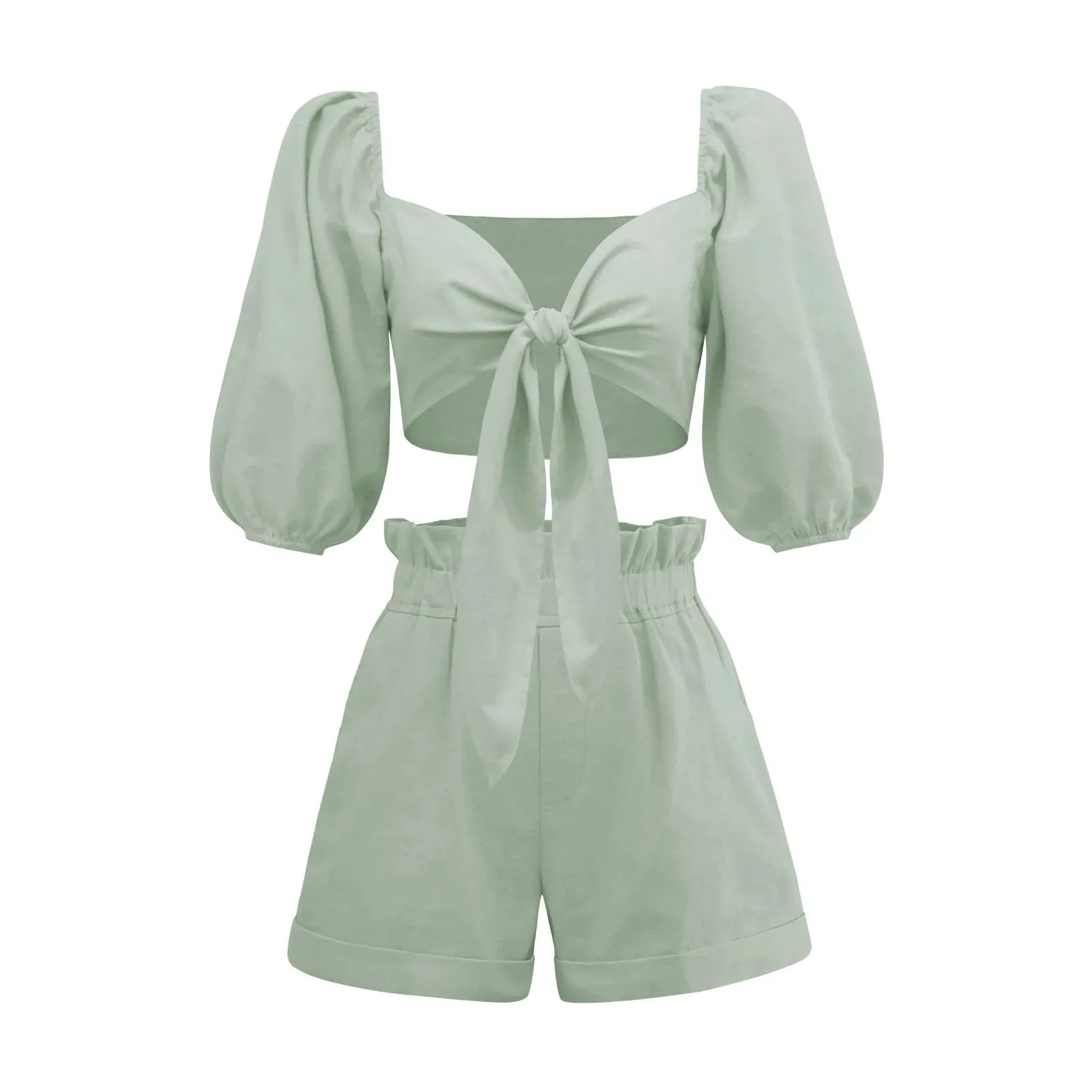 Linen Crop Top with Shorts Set