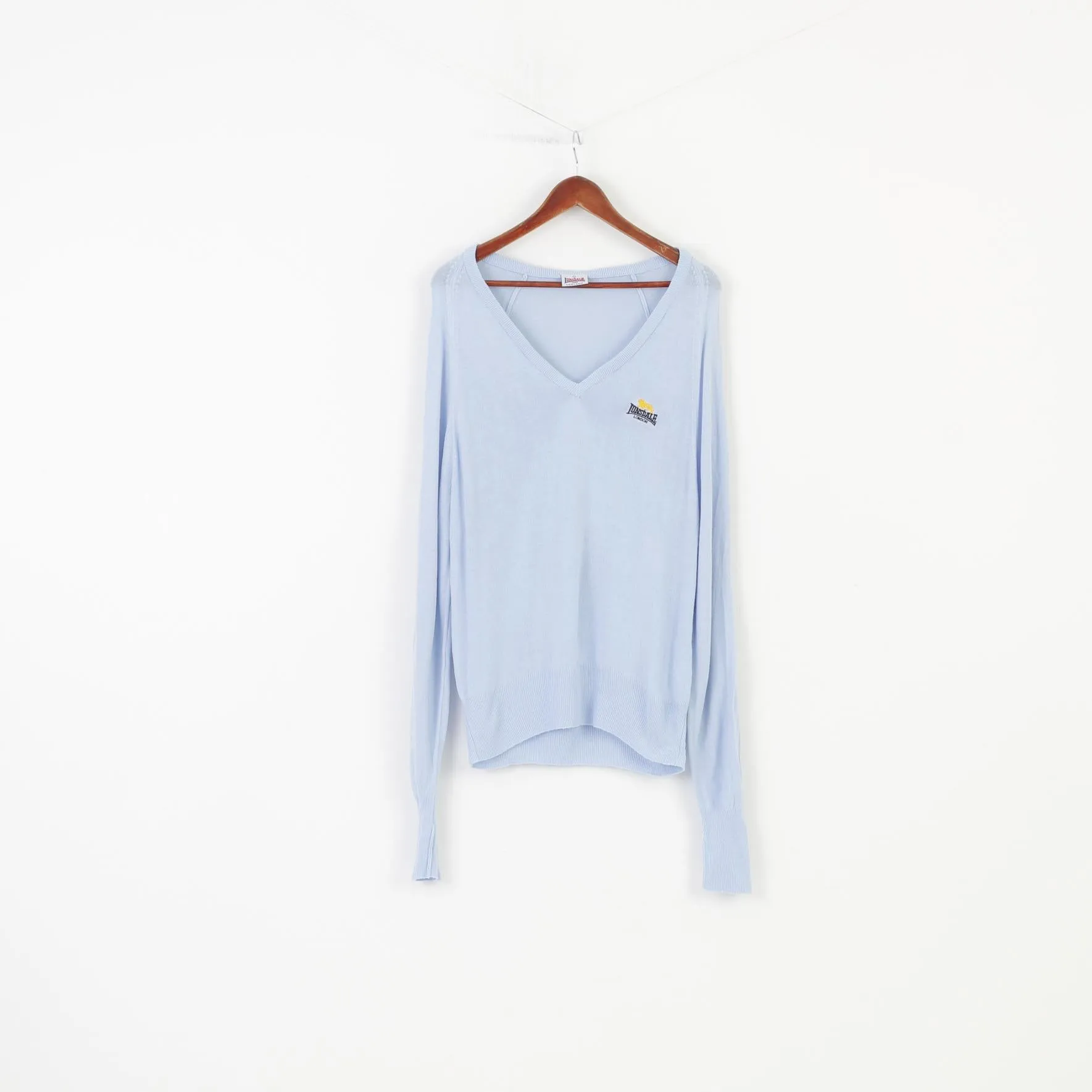 Lonsdale Men L Jumper Blue V Neck England Acrylic Logo Classic Top