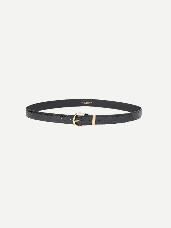 Louise Belt in Black w/ Shiny Brass Buckle
