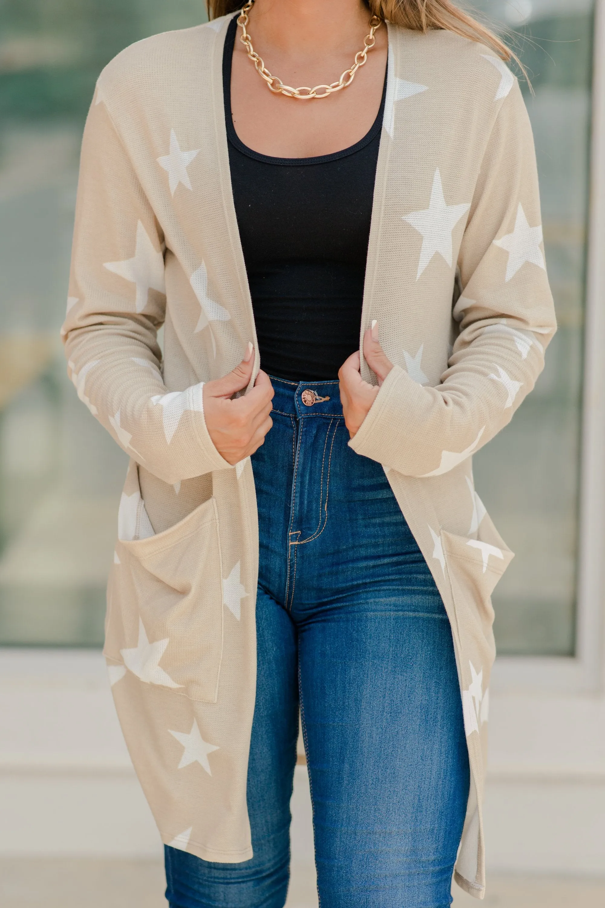 Make A Difference Taupe Brown Star Cardigan