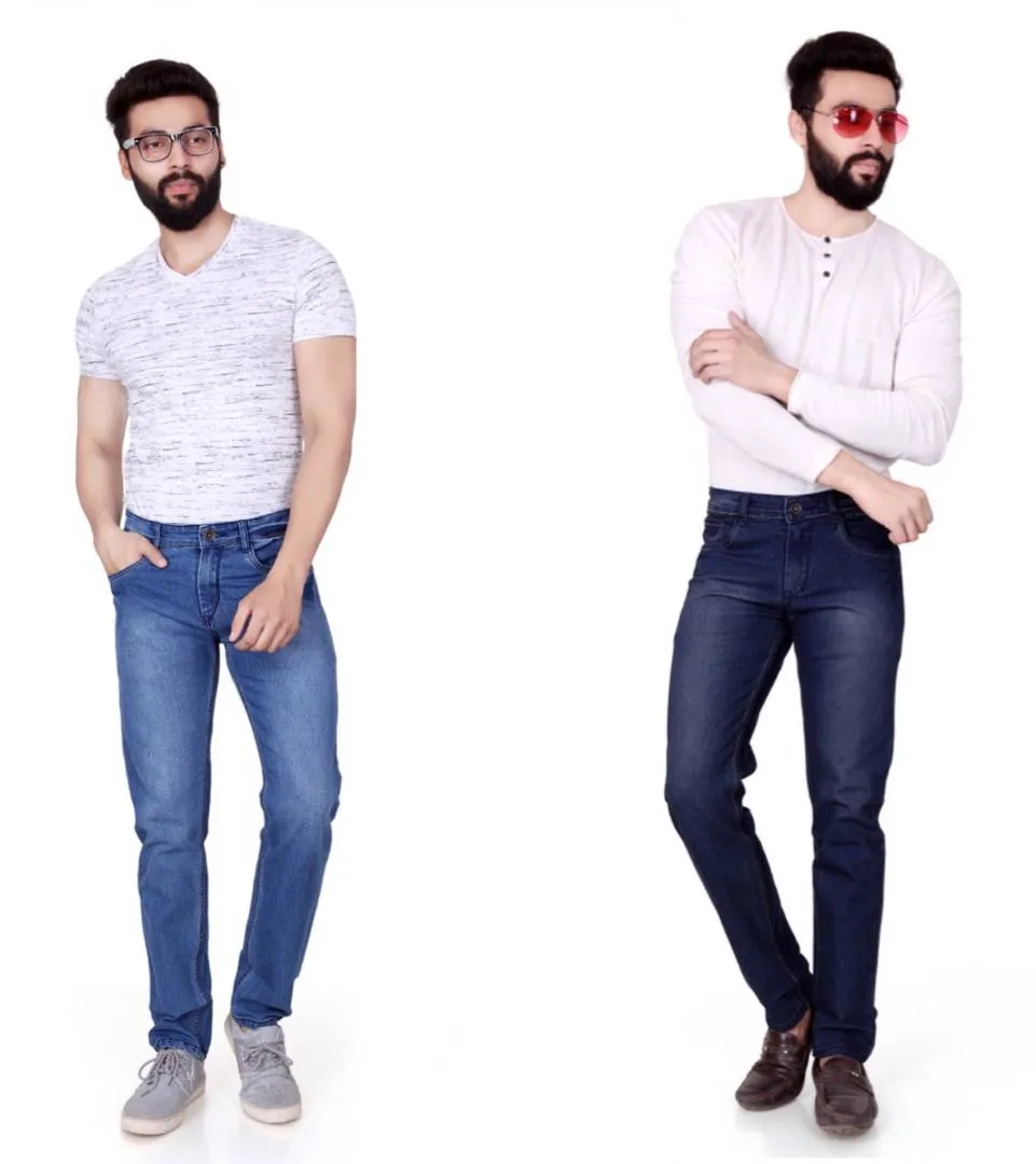 Men's Multicoloured Denim Faded Slim Fit Jeans (Pack of 2)