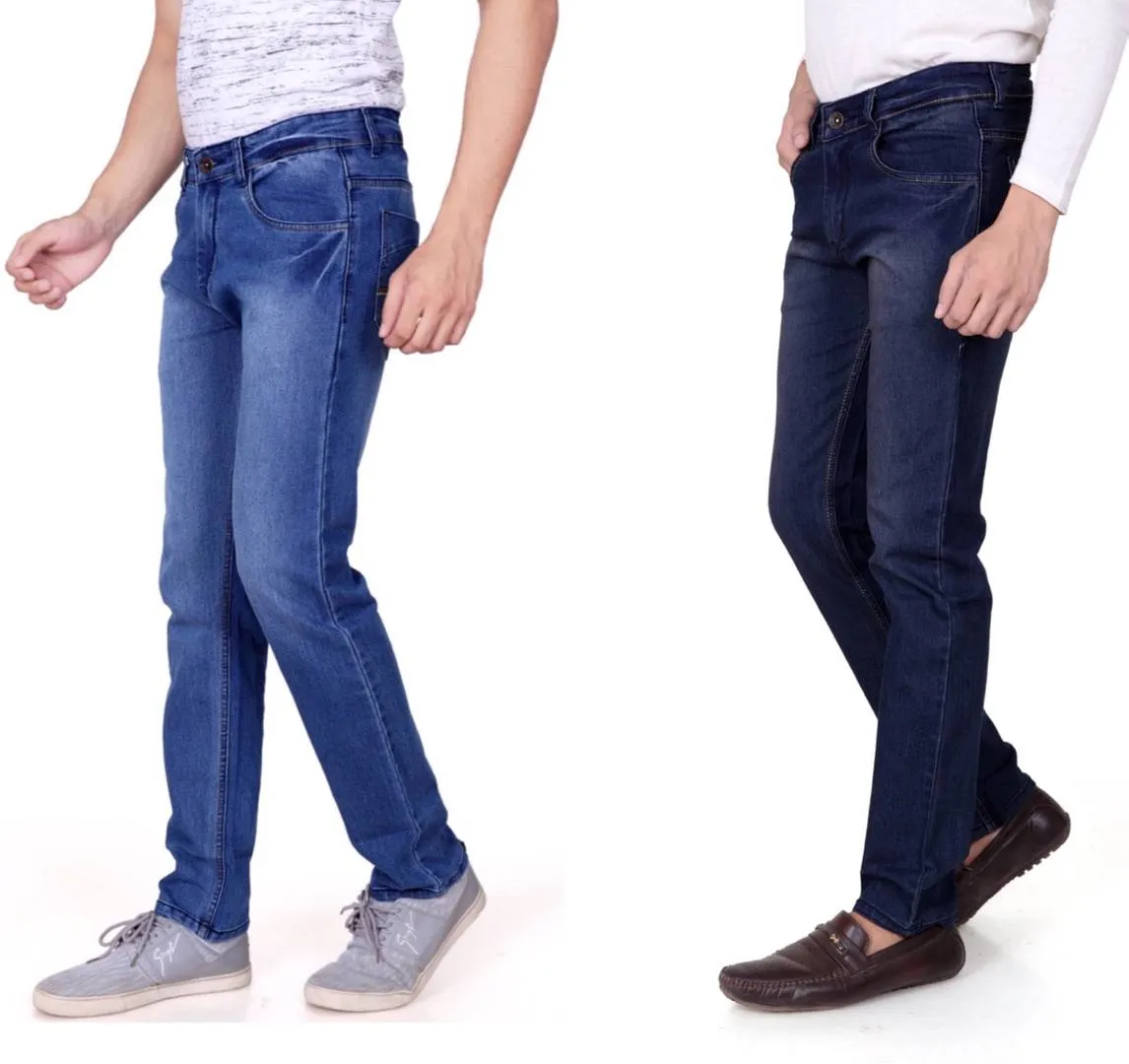 Men's Multicoloured Denim Faded Slim Fit Jeans (Pack of 2)