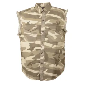 Men's Sand Camo Lightweight Sleeveless Denim Shirt