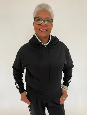 Molly Metallic Tipped Crop Pullover Hoodie - Black