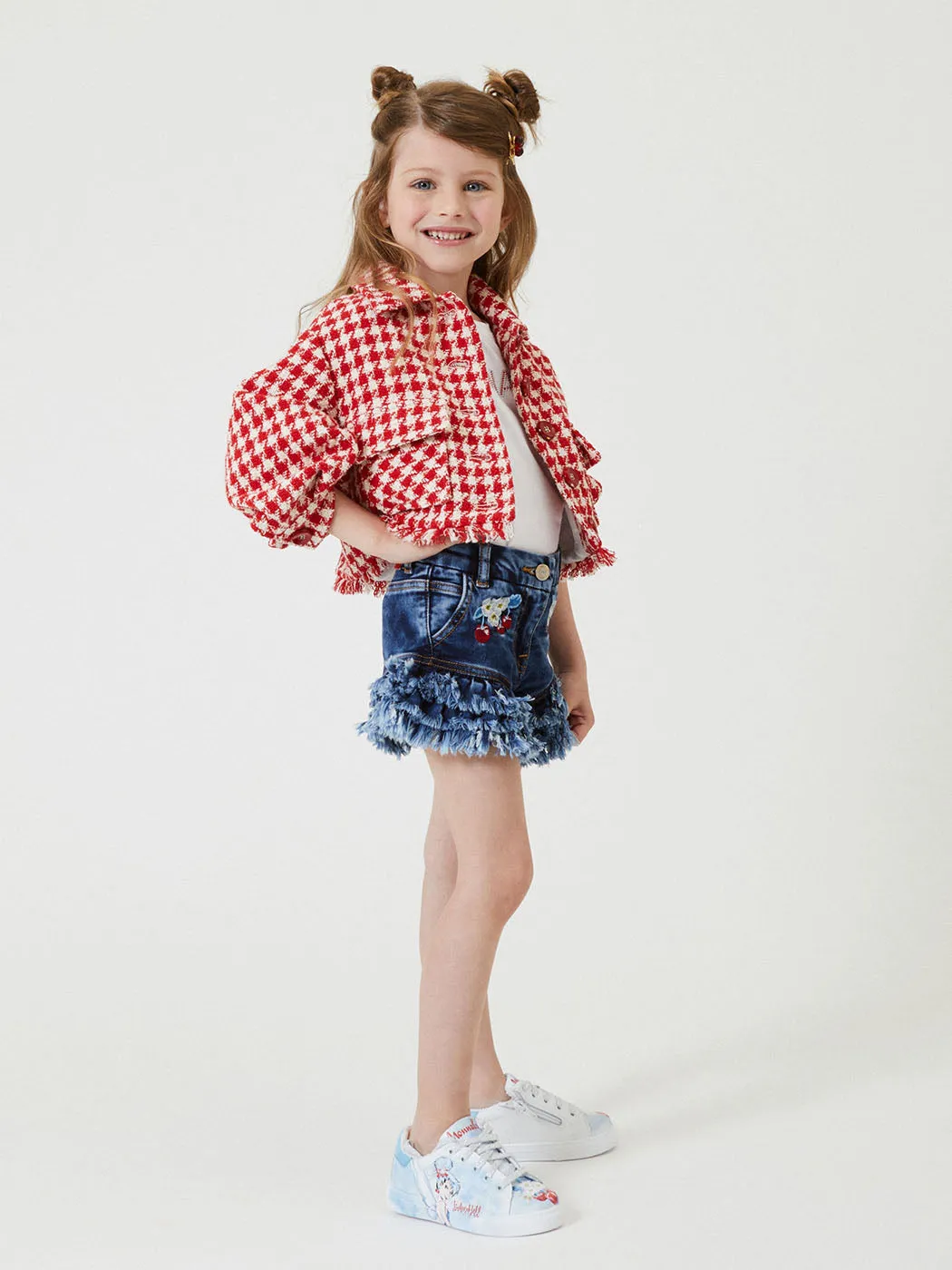 MONNALISA Denim Shorts embroidered with cherries