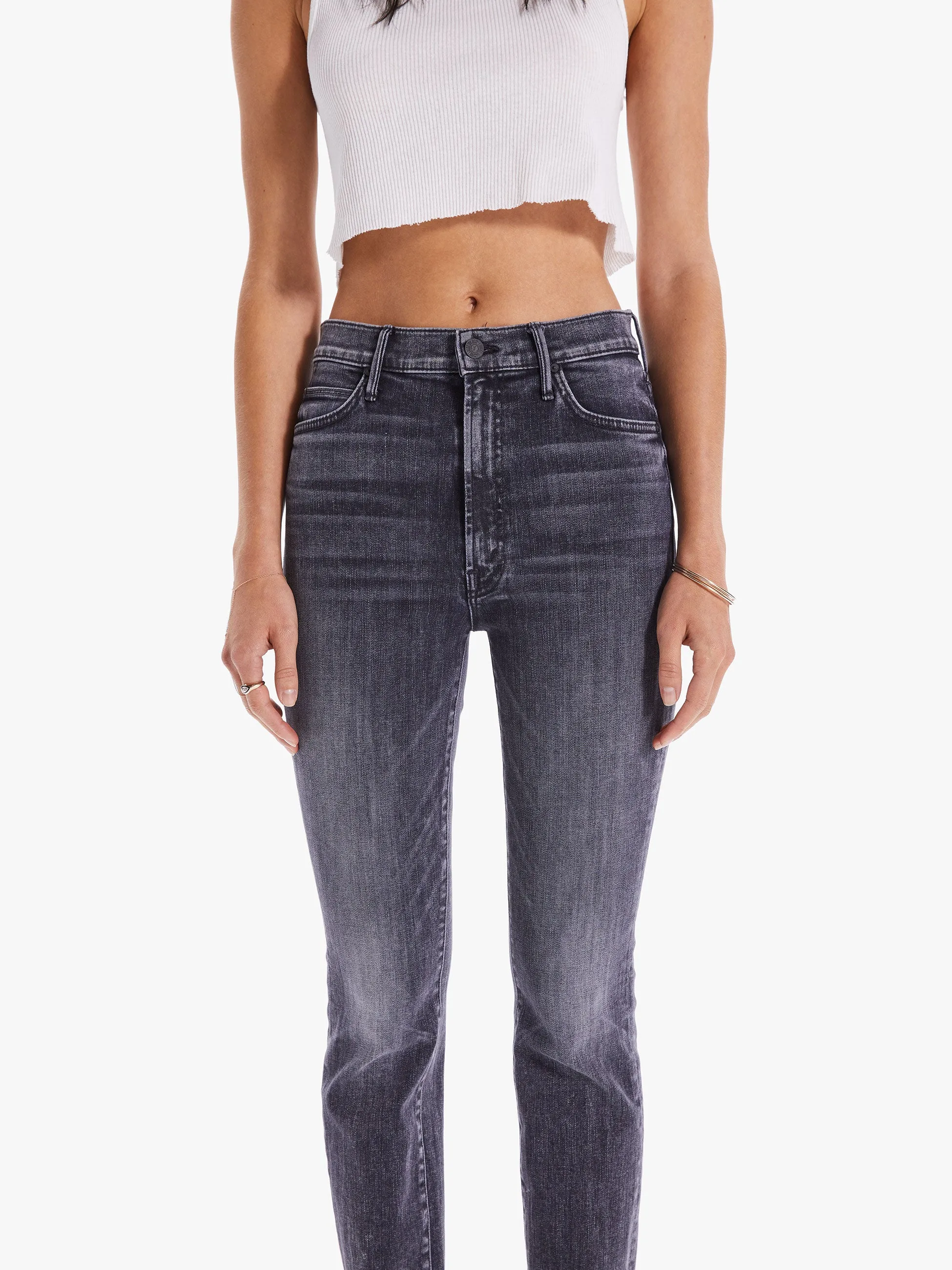 Mother - High Waisted Rascal Ankle Step Fray in Night Garden