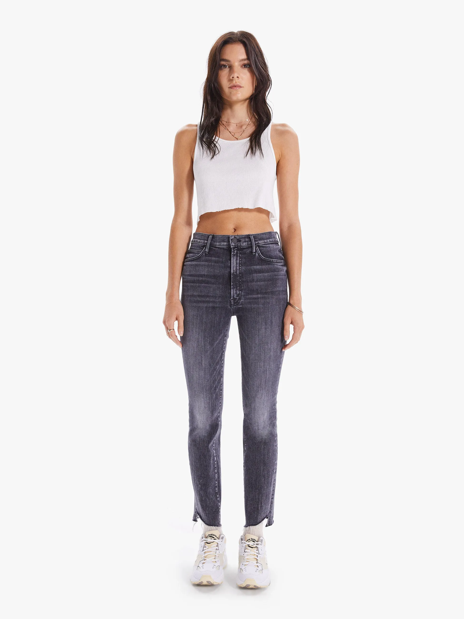 Mother - High Waisted Rascal Ankle Step Fray in Night Garden