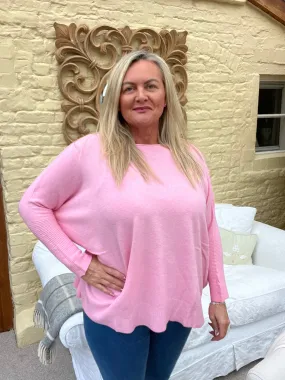 Naples Relaxed Batwing Ribbed Long Sleeves Jumper Baby Pink