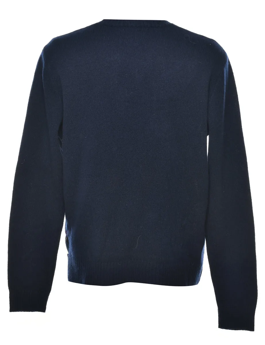 Navy Argyle Jumper - XL
