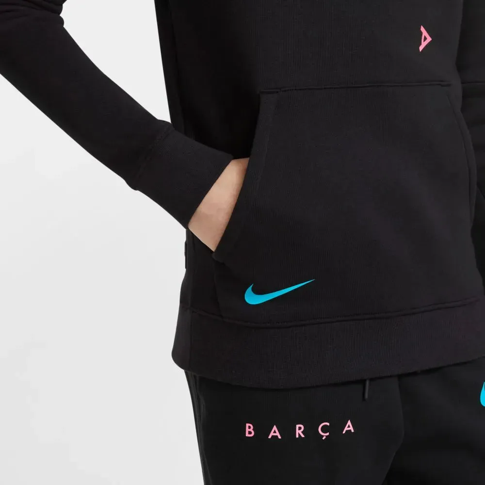 Nike 2020-21 Barcelona Youth GFA Fleece Pullover Hoodie - Black-Pink