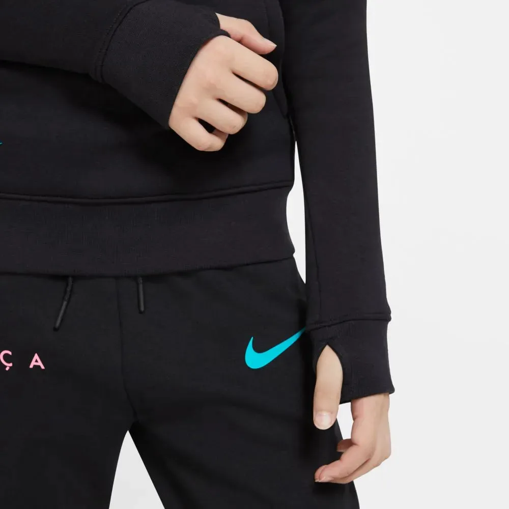 Nike 2020-21 Barcelona Youth GFA Fleece Pullover Hoodie - Black-Pink