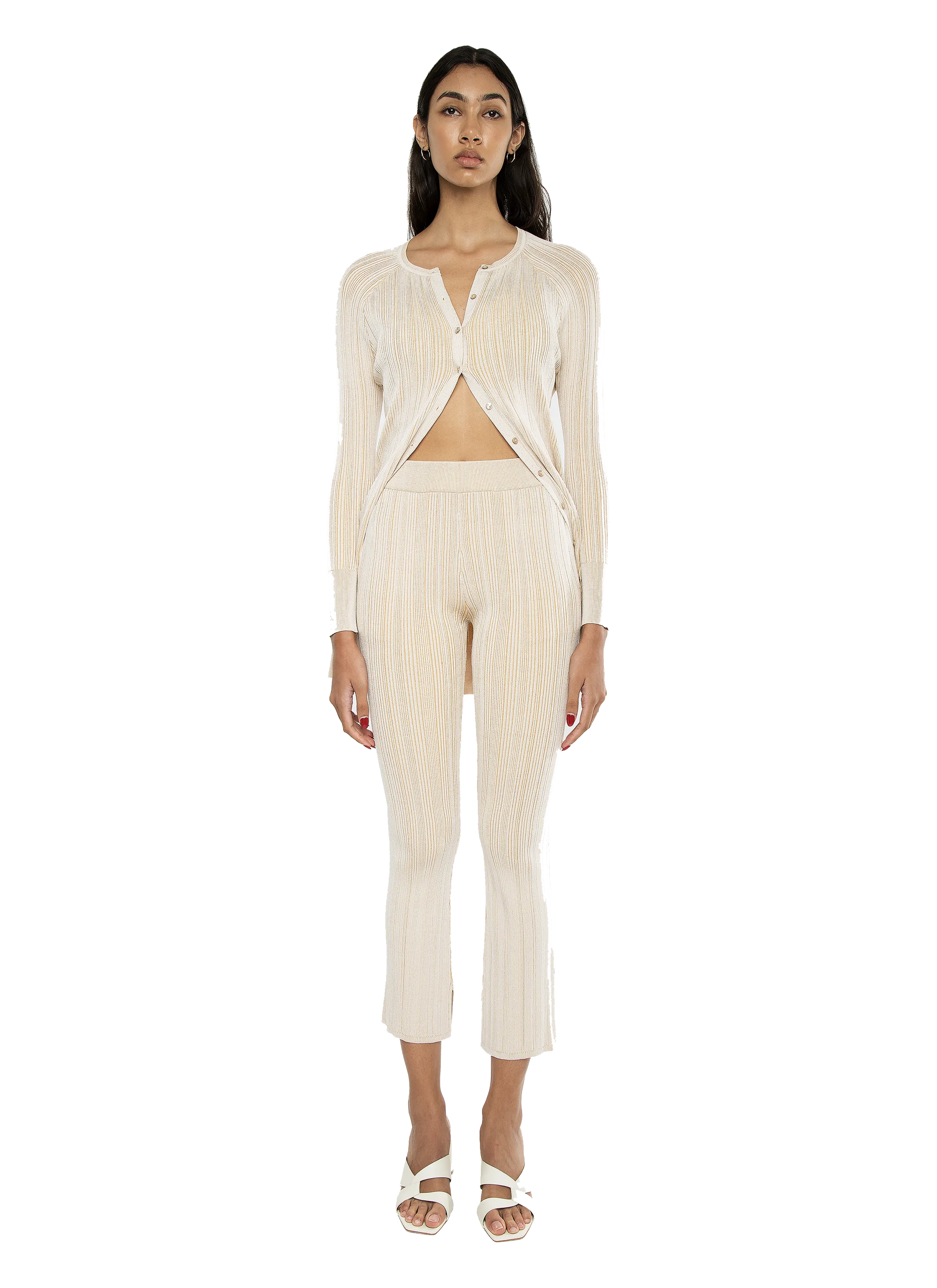 Nola Rib Knit Pants Off-White Camel Combo