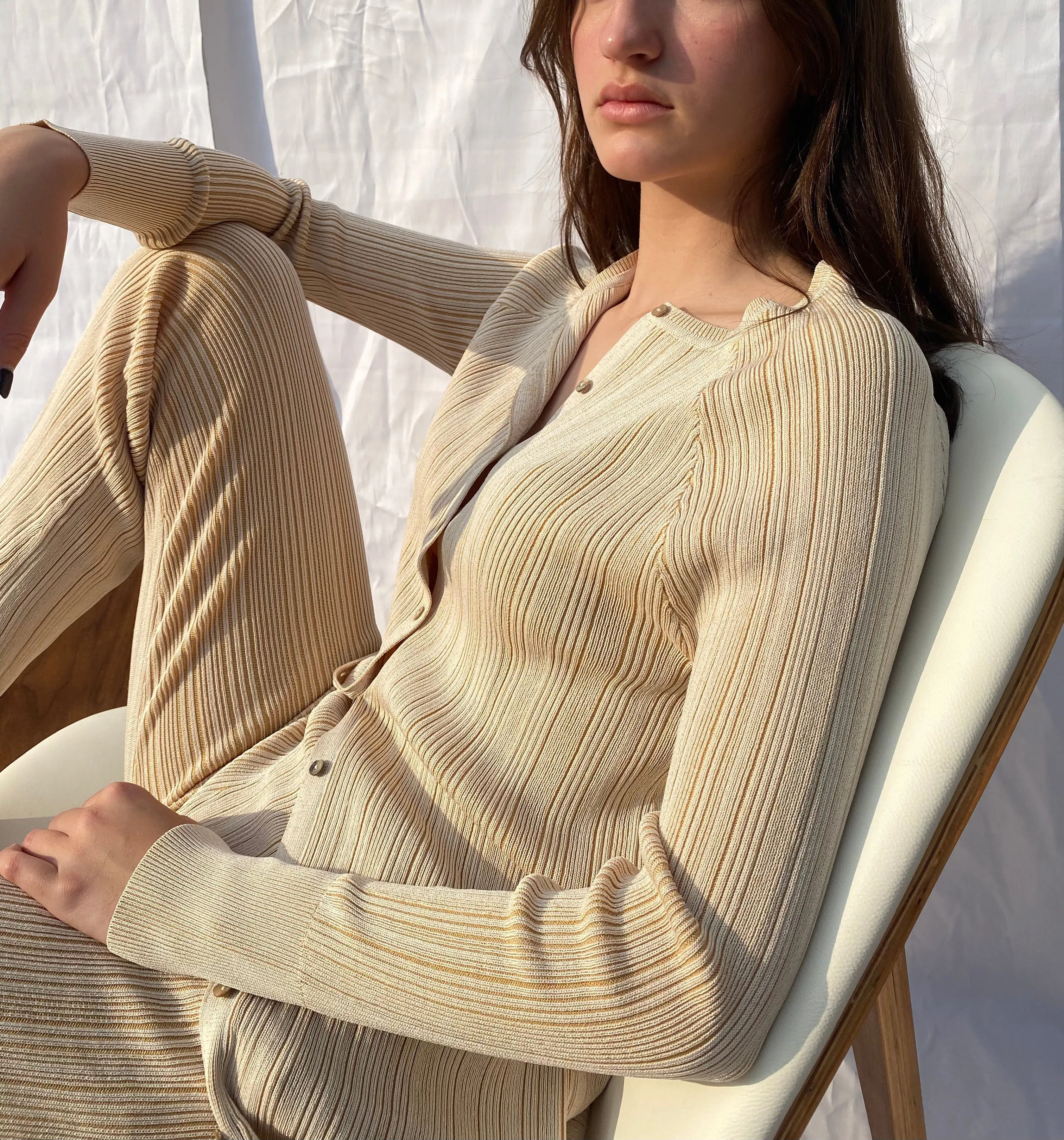 Nola Rib Knit Pants Off-White Camel Combo