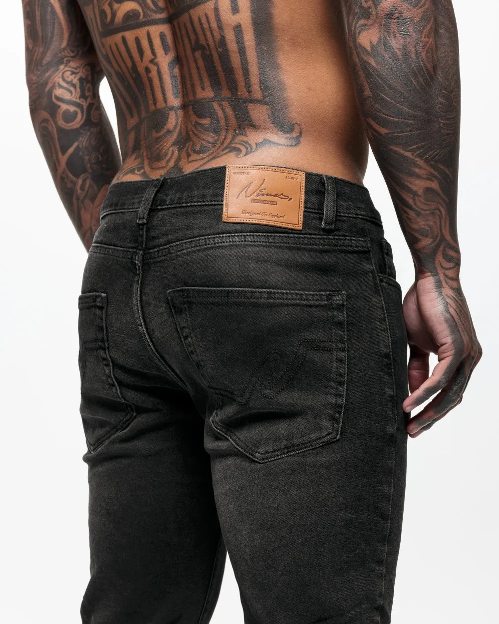 Non Ripped Slim Jeans - Washed Black