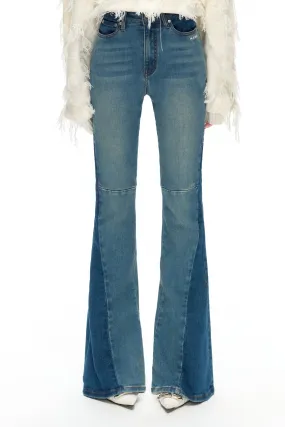 Parallel World Elastic Contrasting Colors Flared Jeans