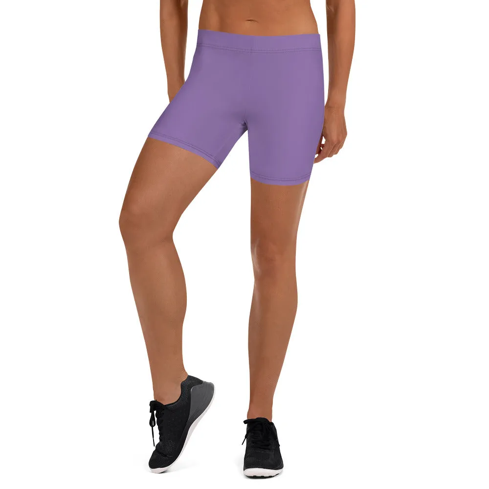 Pastel Purple Women's Shorts, Solid Color Light Purple Best Gym Elastic Shorts-Made in USA/EU