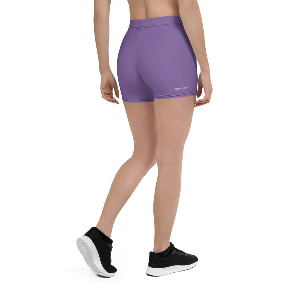 Pastel Purple Women's Shorts, Solid Color Light Purple Best Gym Elastic Shorts-Made in USA/EU