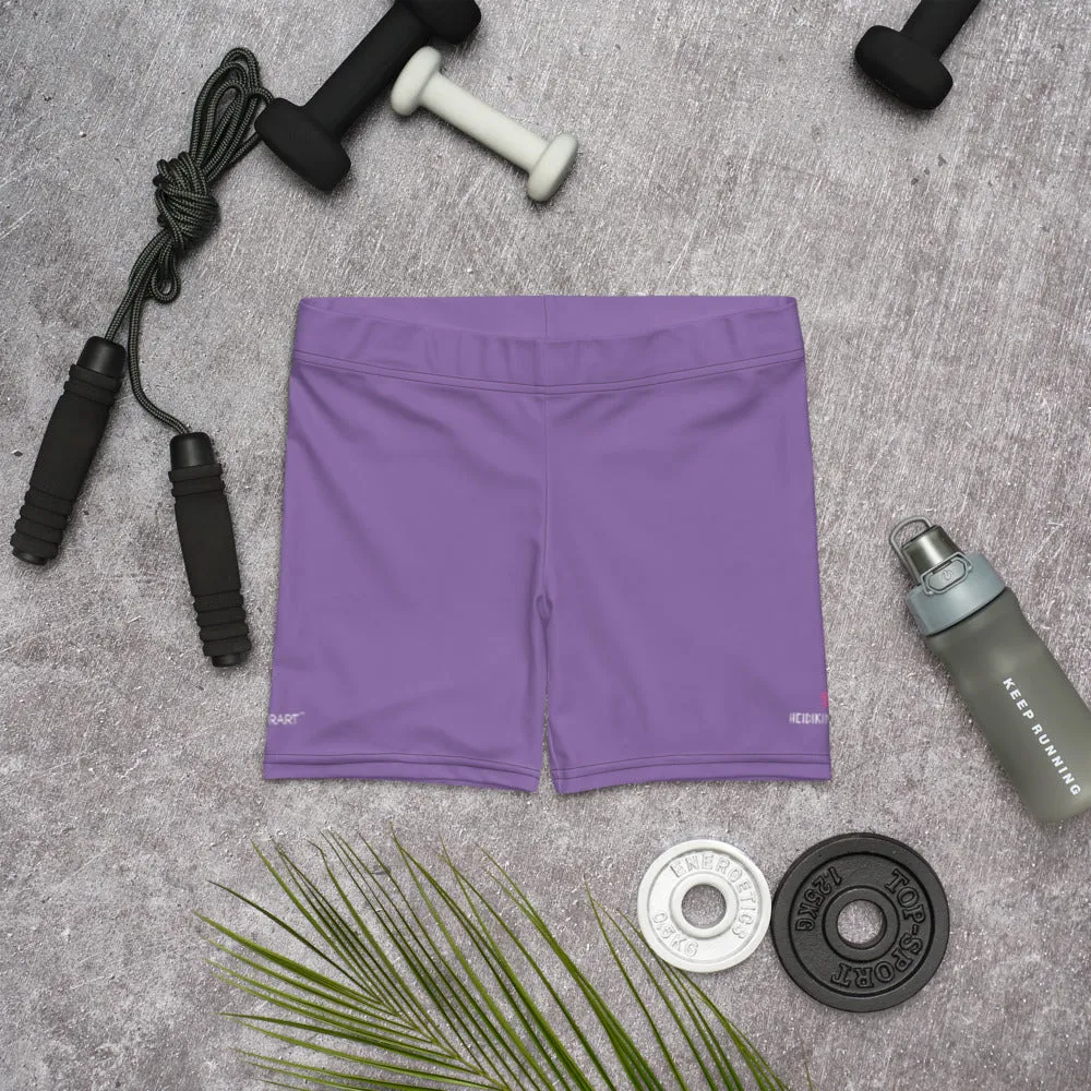 Pastel Purple Women's Shorts, Solid Color Light Purple Best Gym Elastic Shorts-Made in USA/EU