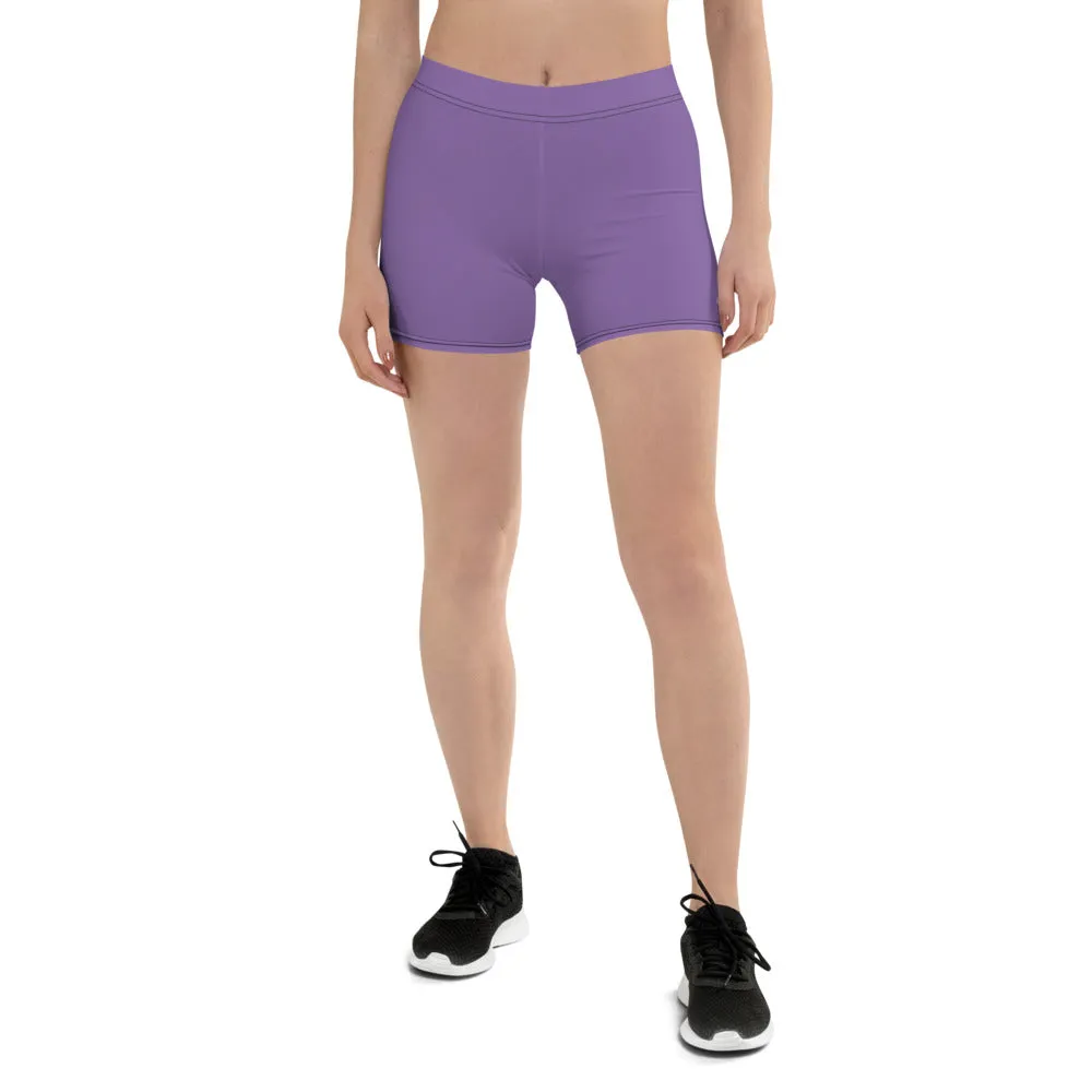 Pastel Purple Women's Shorts, Solid Color Light Purple Best Gym Elastic Shorts-Made in USA/EU