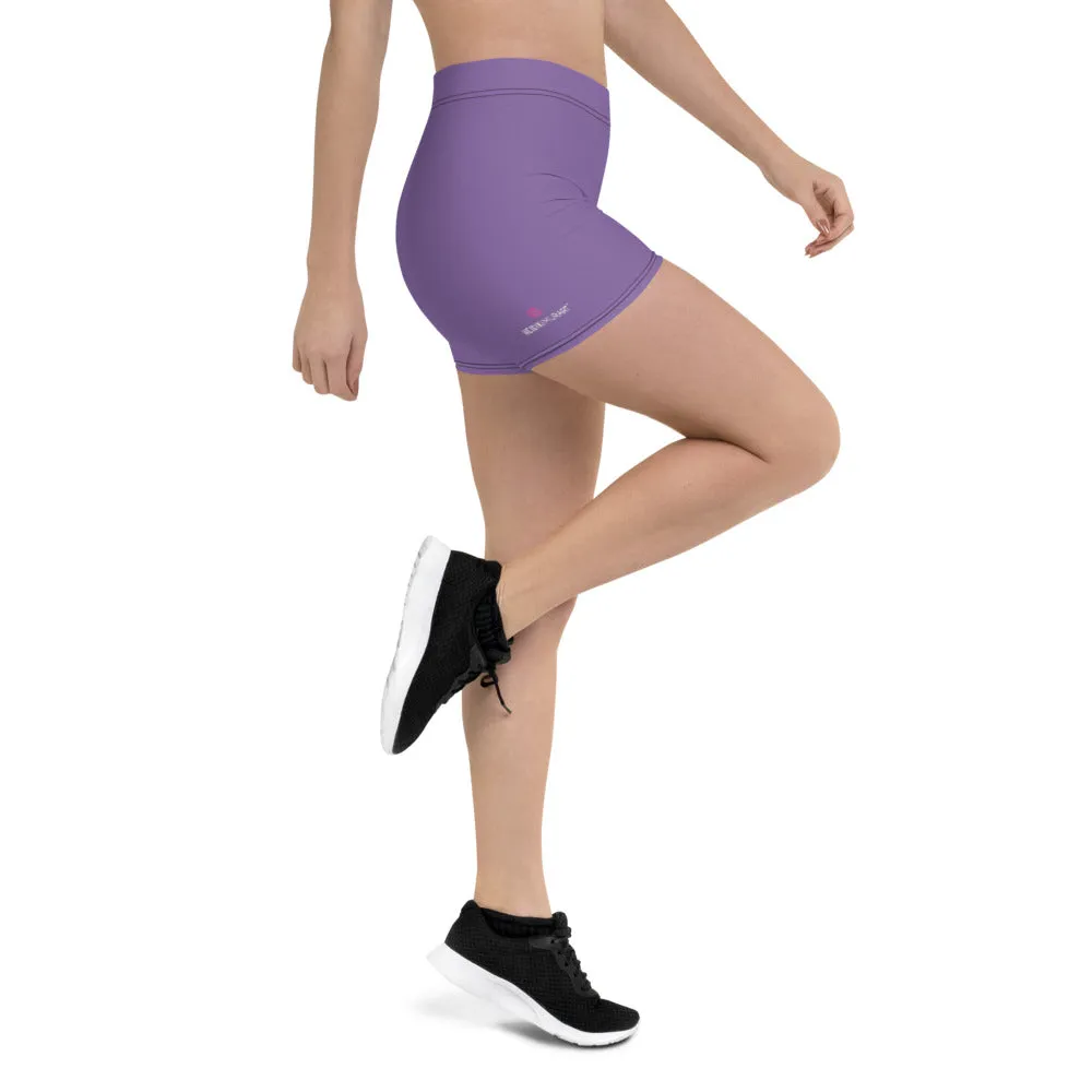 Pastel Purple Women's Shorts, Solid Color Light Purple Best Gym Elastic Shorts-Made in USA/EU