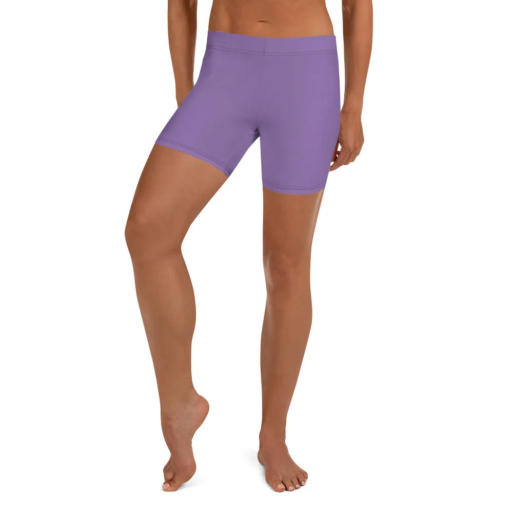 Pastel Purple Women's Shorts, Solid Color Light Purple Best Gym Elastic Shorts-Made in USA/EU
