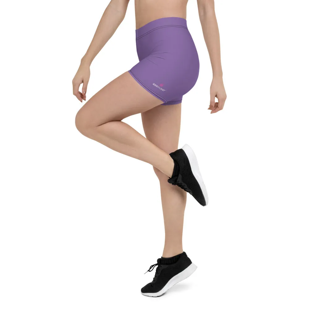 Pastel Purple Women's Shorts, Solid Color Light Purple Best Gym Elastic Shorts-Made in USA/EU