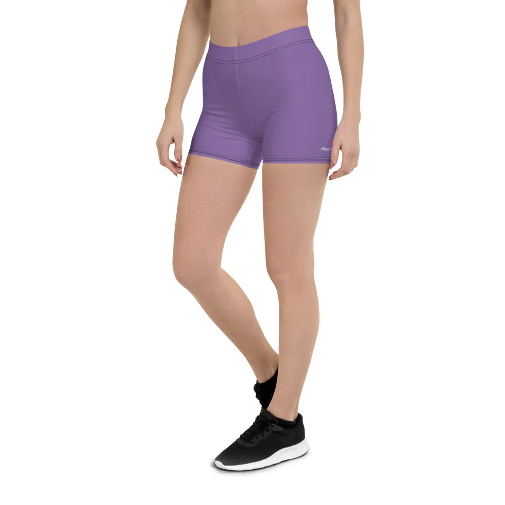 Pastel Purple Women's Shorts, Solid Color Light Purple Best Gym Elastic Shorts-Made in USA/EU