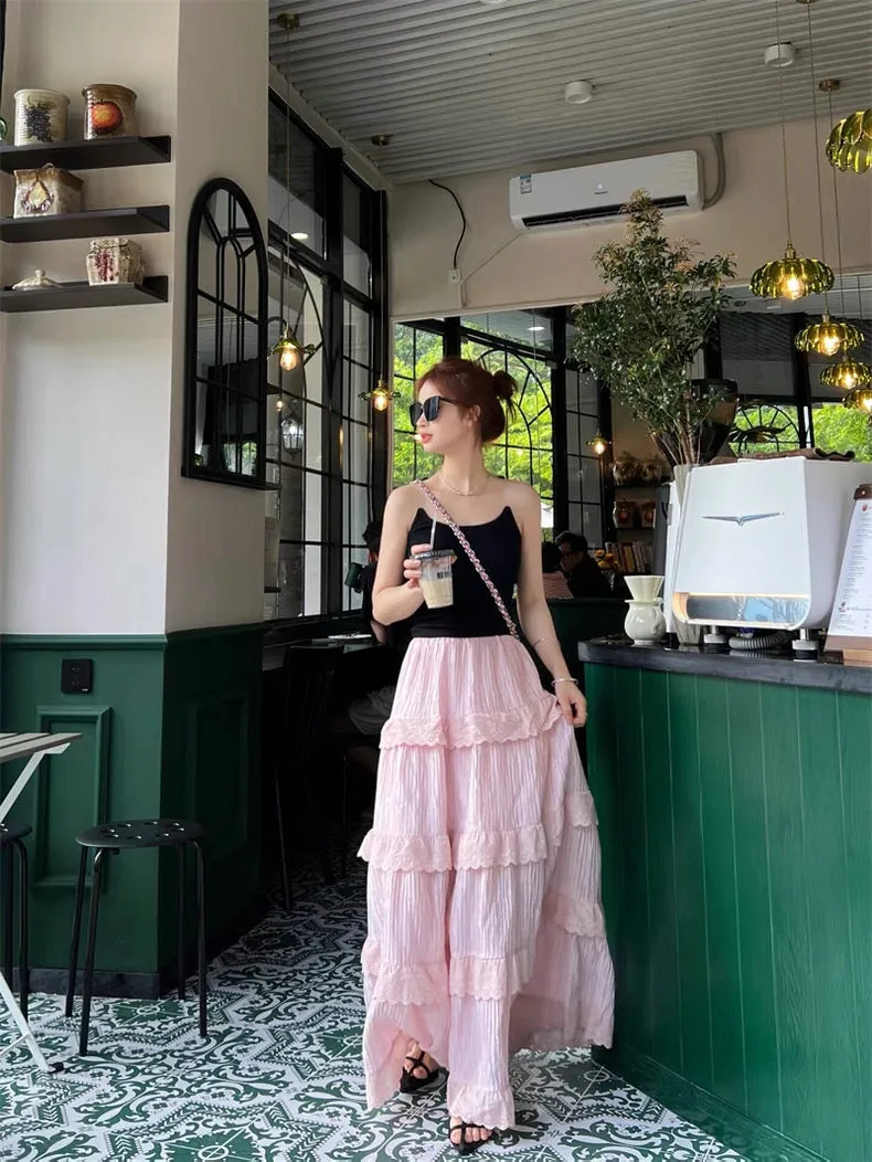 Pink Layered Long Skirt