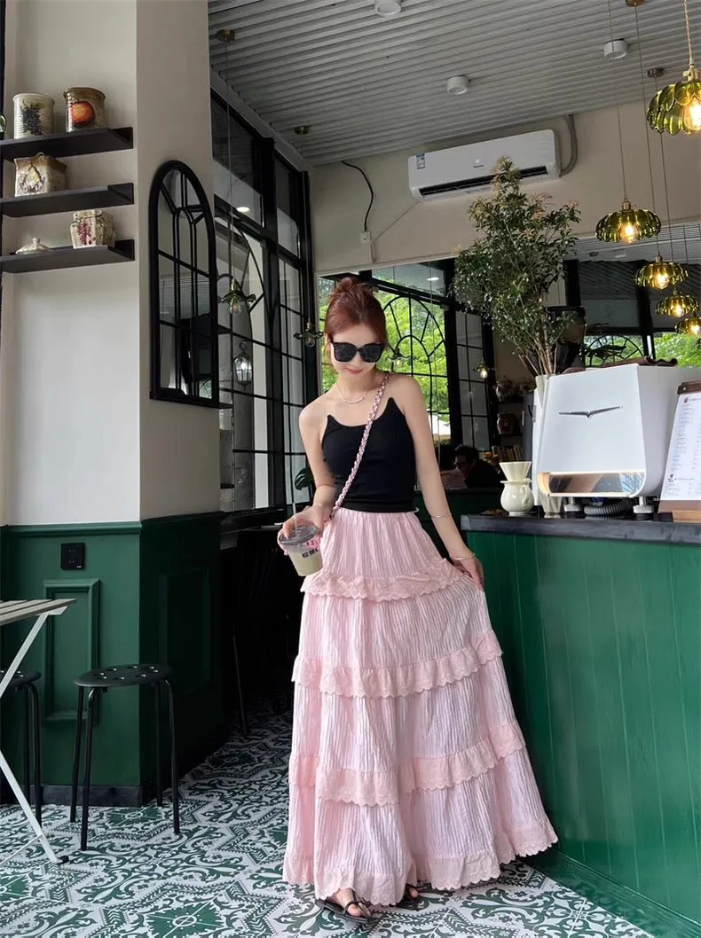 Pink Layered Long Skirt