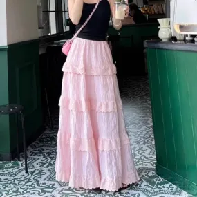 Pink Layered Long Skirt