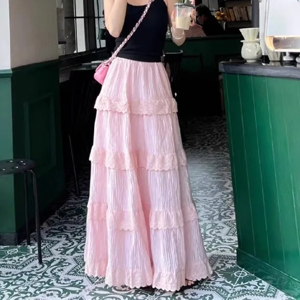 Pink Layered Long Skirt